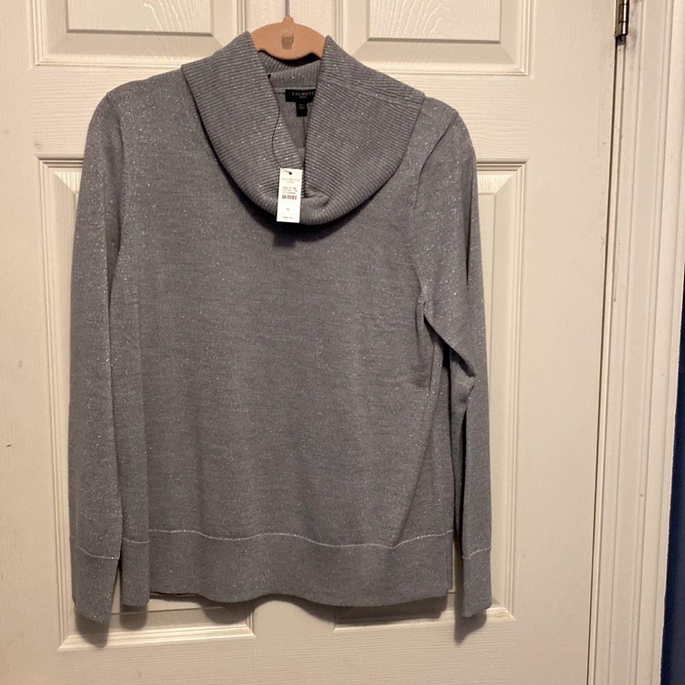 Gray with silver sparkle cowl neck top